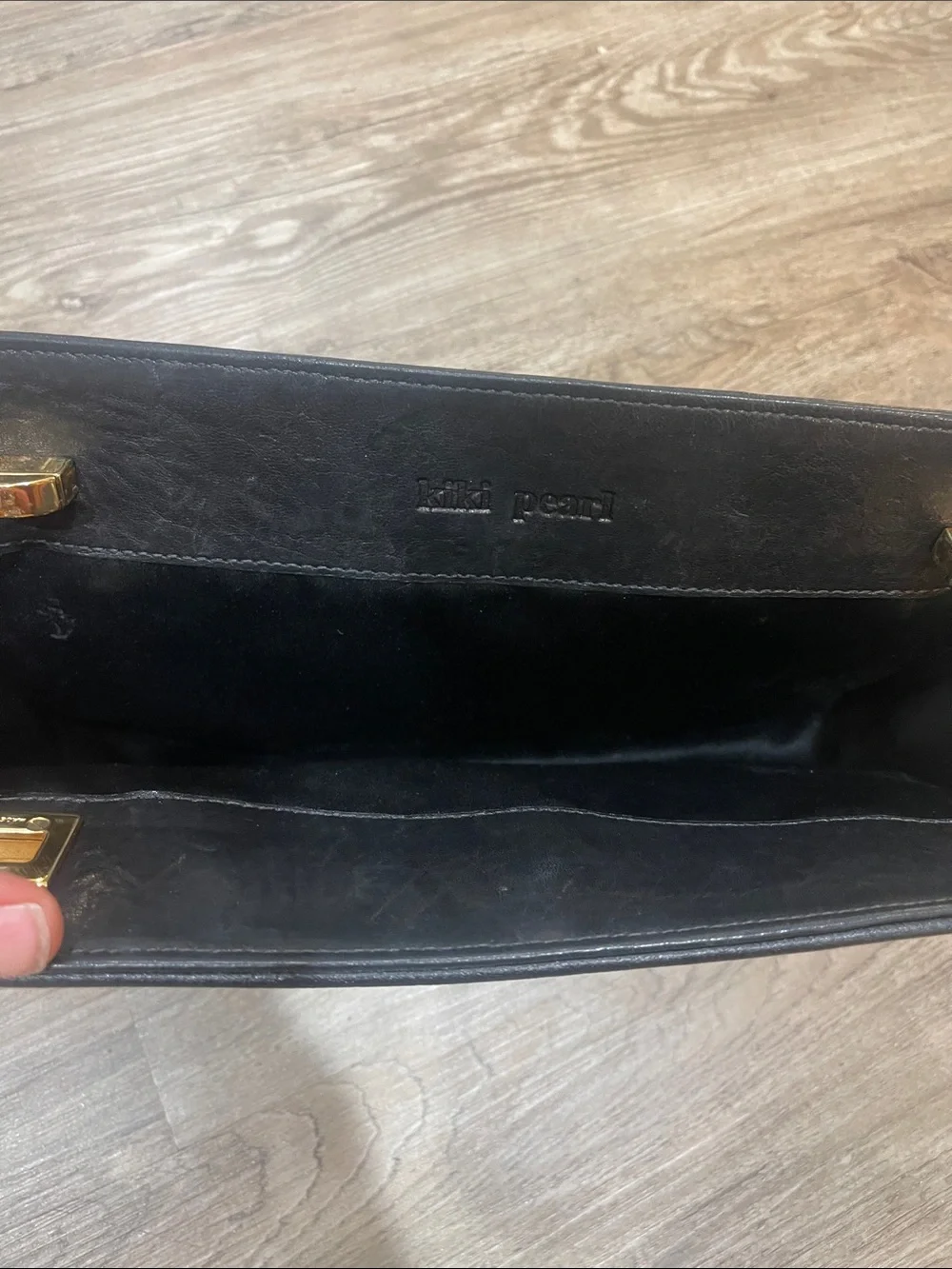 Black Leather Clutch with Gold Hardware